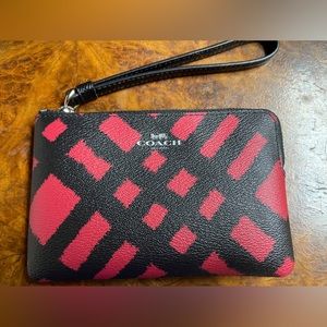 Coach Red Wild Plaid wristlet - NWOT